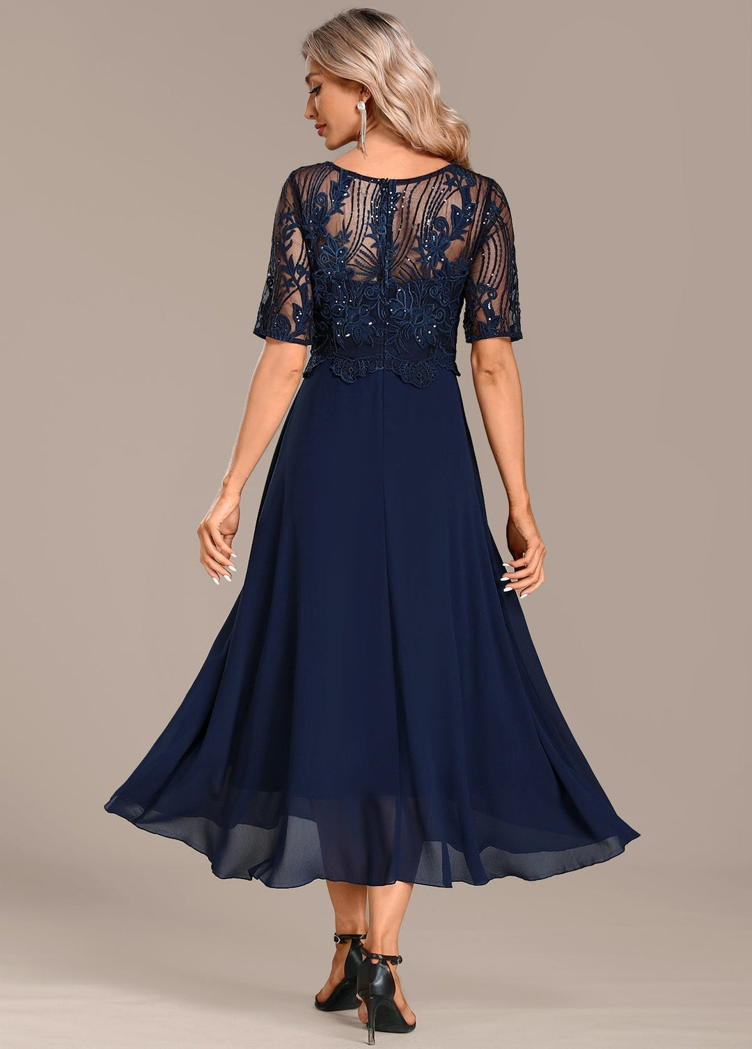 Trending Sophie Navy Lace Short Sleeve Round Neck Dress Style Upgrade