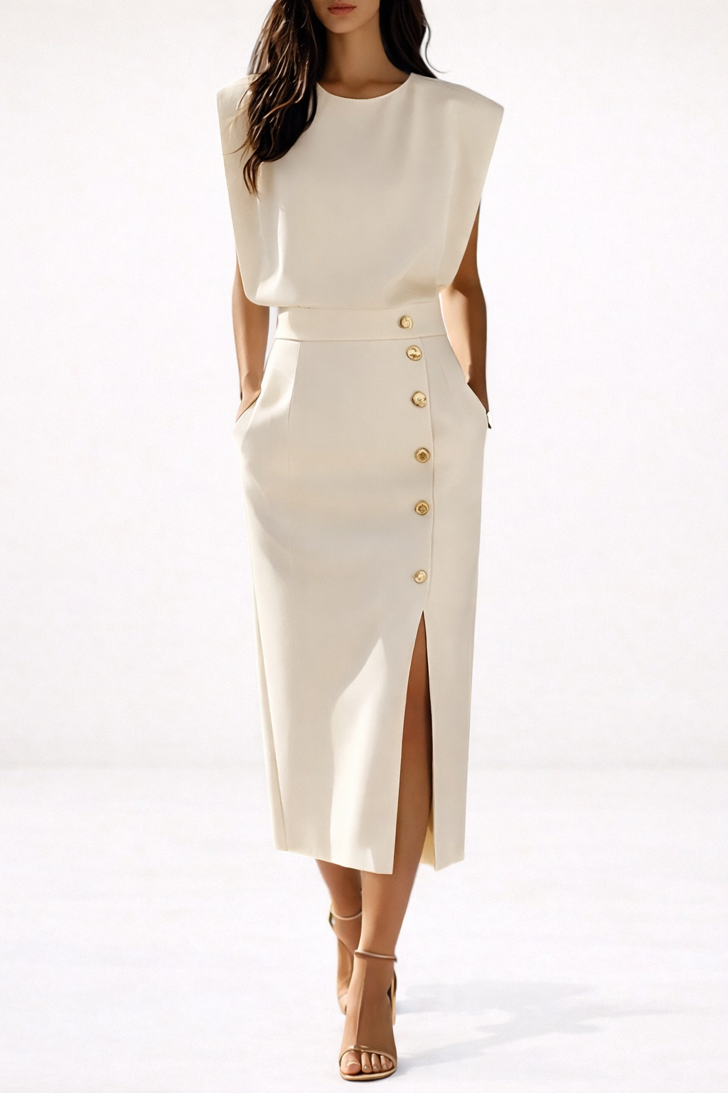 The Noemi Button Midi Dress