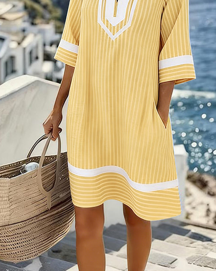 Ciara - Short Sleeve Striped Dress with V-Neck