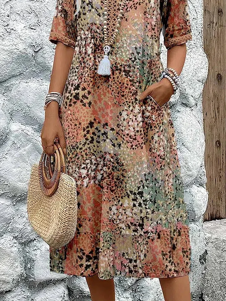 Natalie | Vibrant Pattern Midi Dress