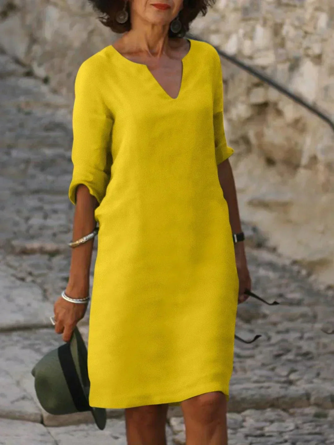 Harper | Elegant V-Neck Draped Midi Dress